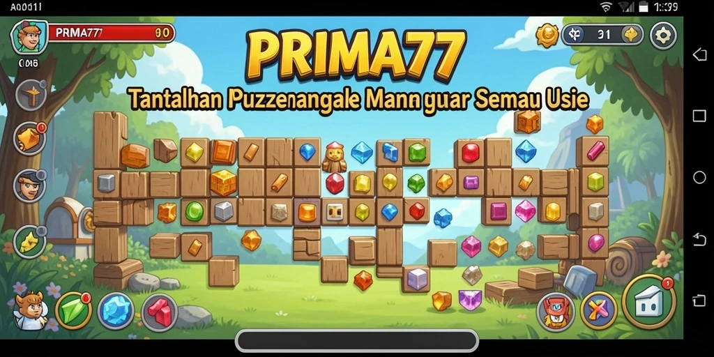 Screenshot utama PRIMA77 menampilkan gameplay Puzzle yang seru.