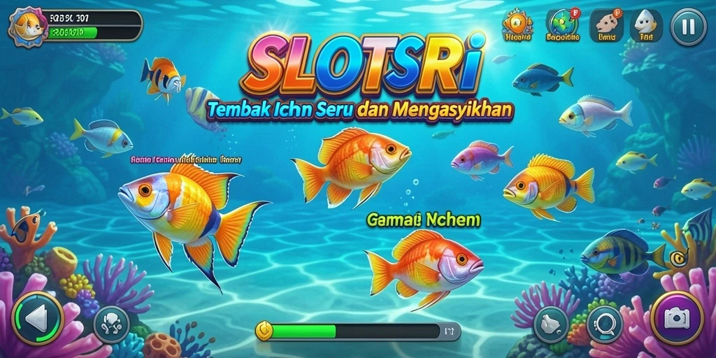 Screenshot gameplay SLOTSRI dengan aksi menembak ikan yang seru.